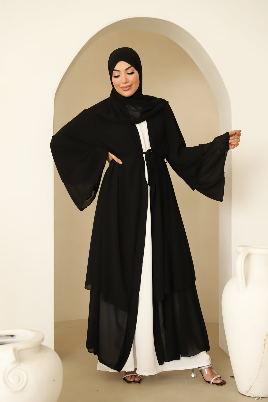 Yara Kimono Set mit Raffungen in Schwarz