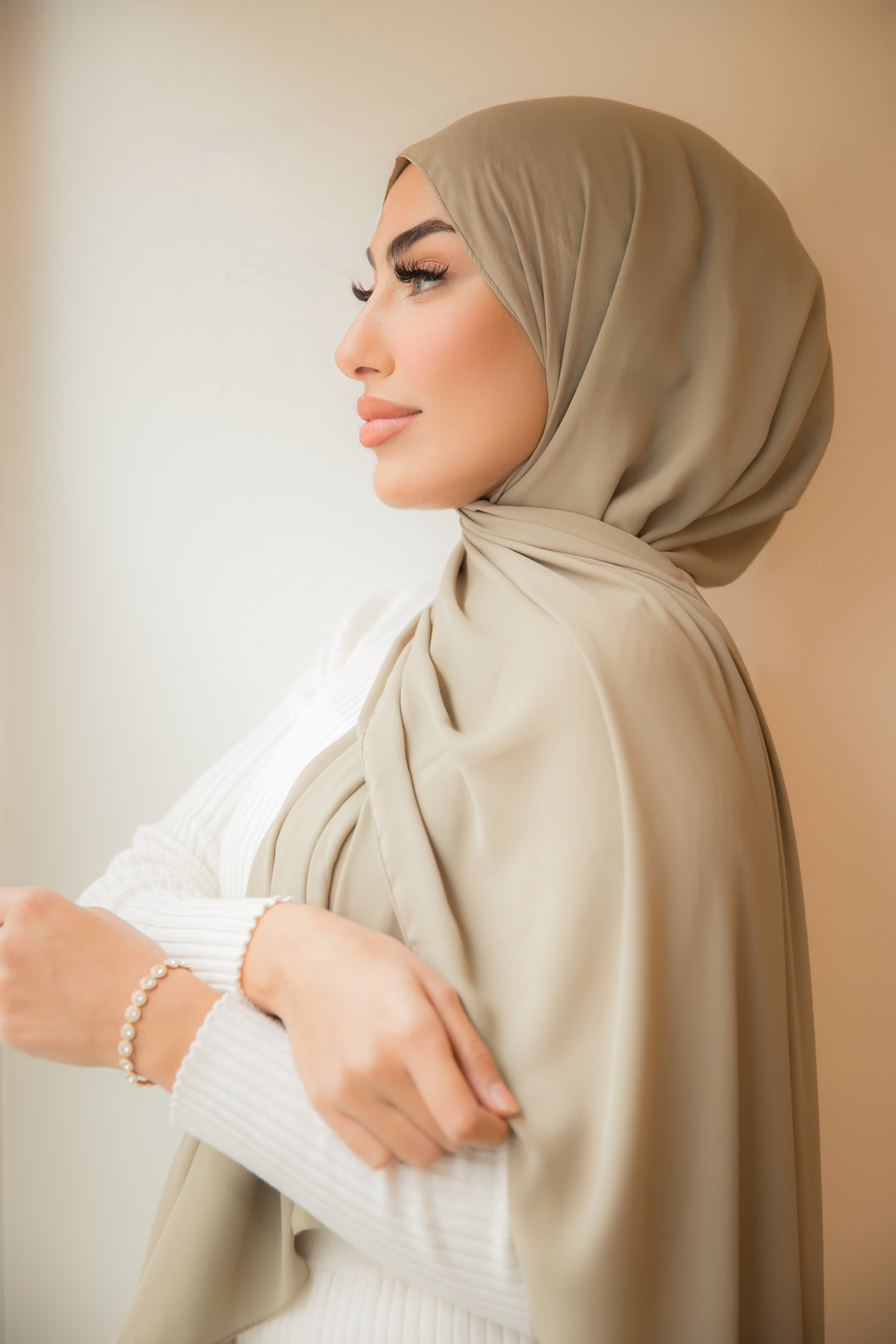 Luxus Krepp Hijab in Pale Olive