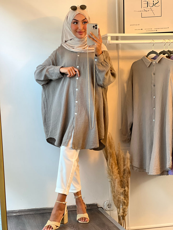 Musselin Oversized Hemd in Taupe