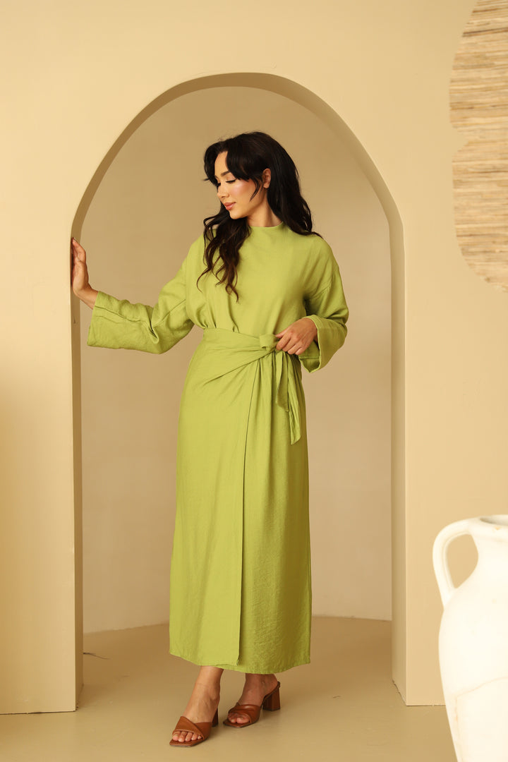 Lulu Leinen Set in Wickeloptik in Pistazie