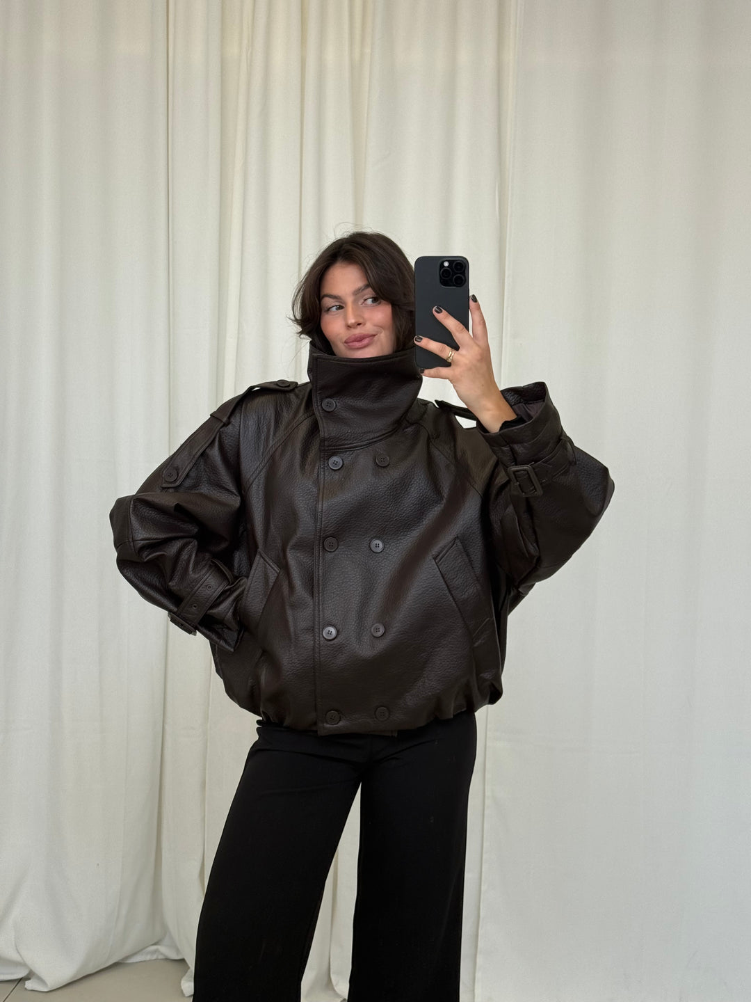 Saphira Oversized Leder Jacke
