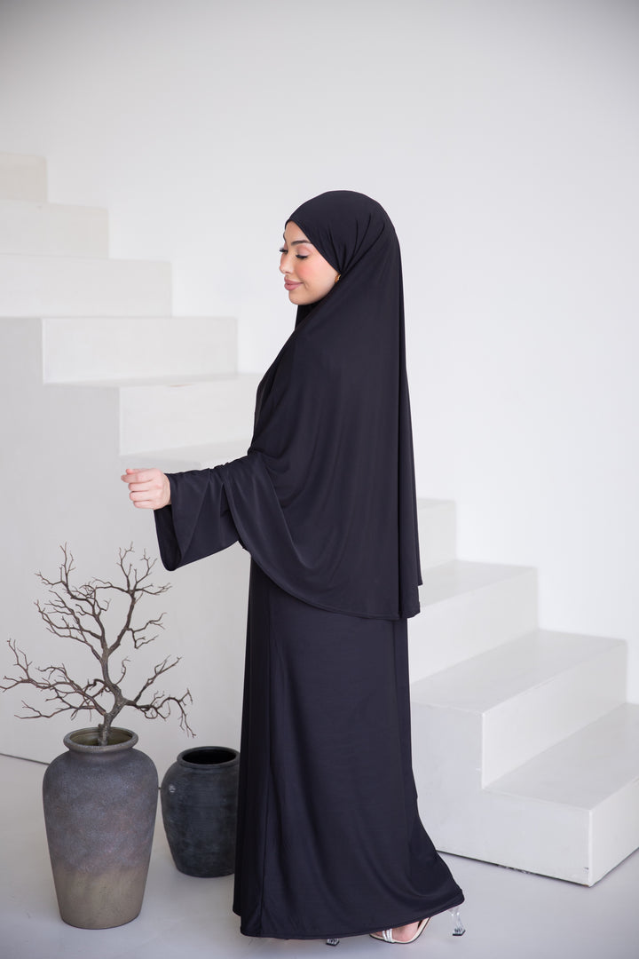 Talyaa Premium Jersey Abaya Set in Schwarz