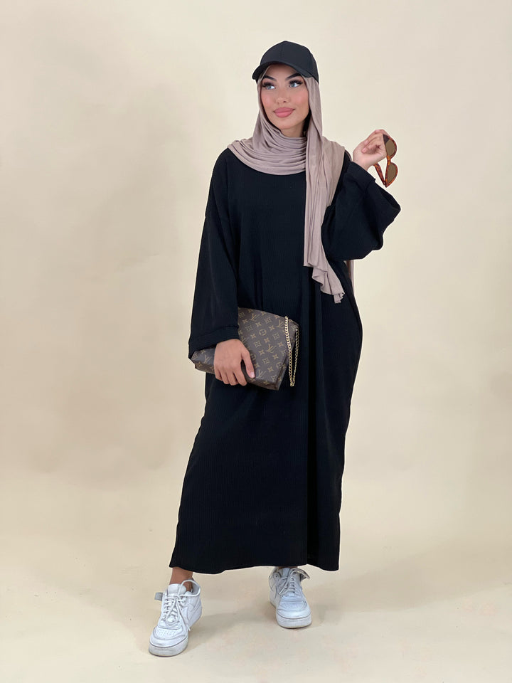 Farah Cord Abaya in Schwarz