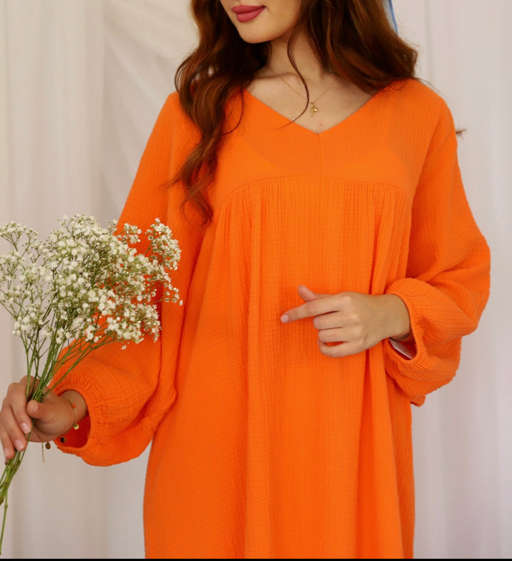 Alice Babydoll Musselin Kleid in Orange