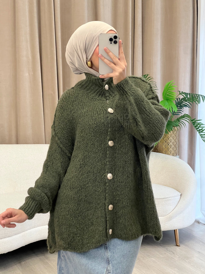 Lilly Oversized Cardigan in Dark Olive
