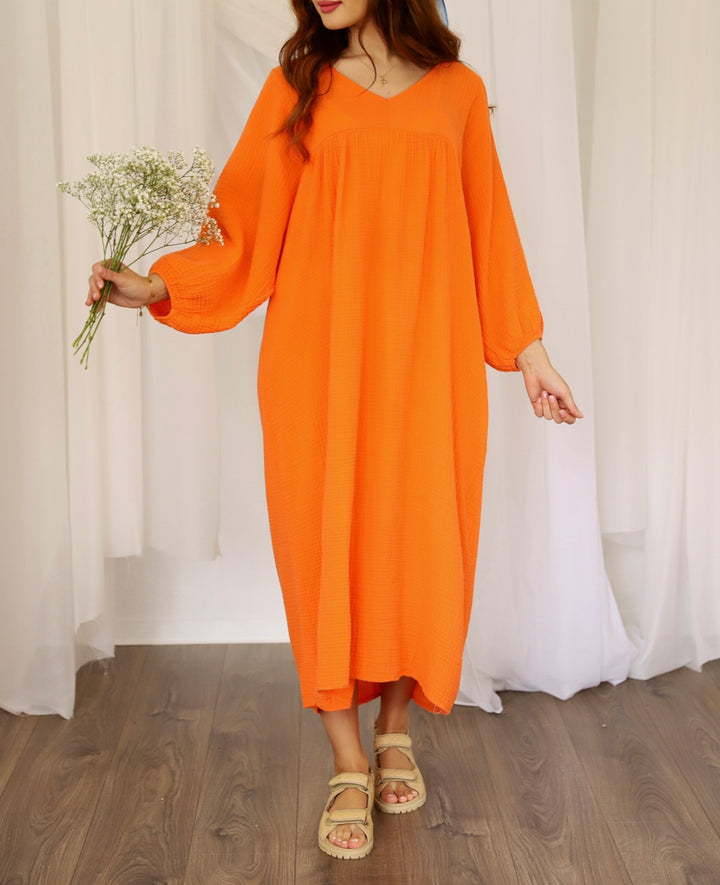 Alice Babydoll Musselin Kleid in Orange