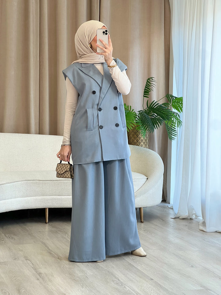 Palazzo Blazer Set in Blau