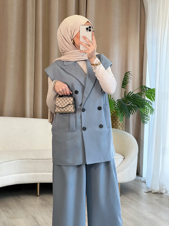 Palazzo Blazer Set in Blau