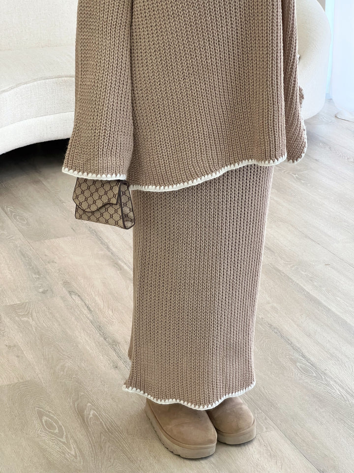Pearl Strickset in Taupe