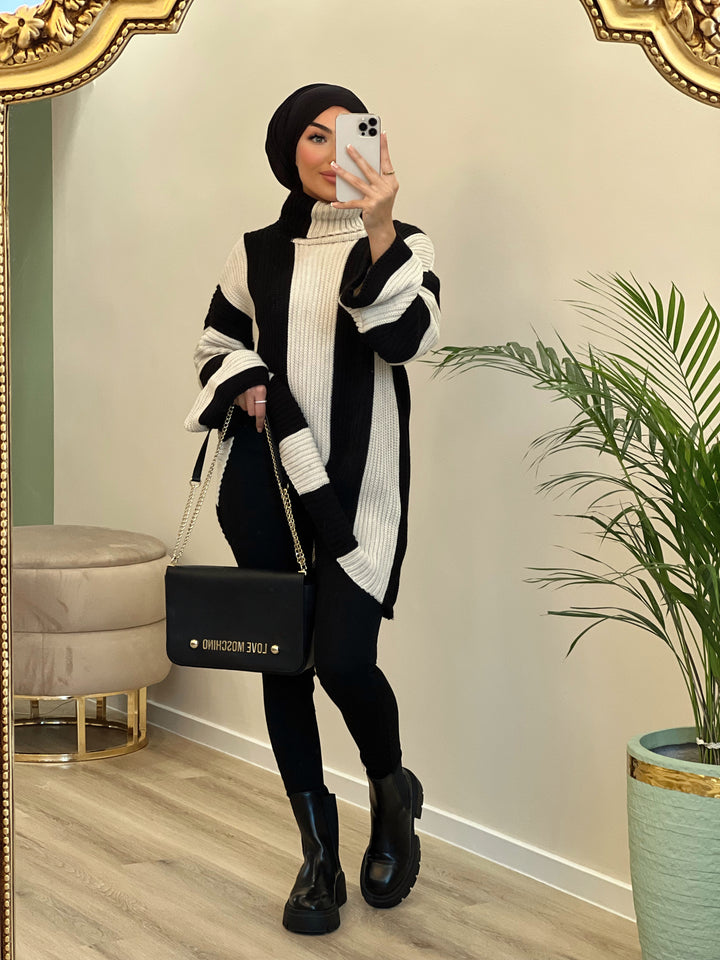 Khloé gestreifter Pullover in Schwarz