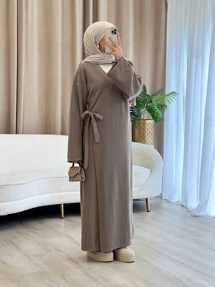 Luna Cord Kleid in Taupe