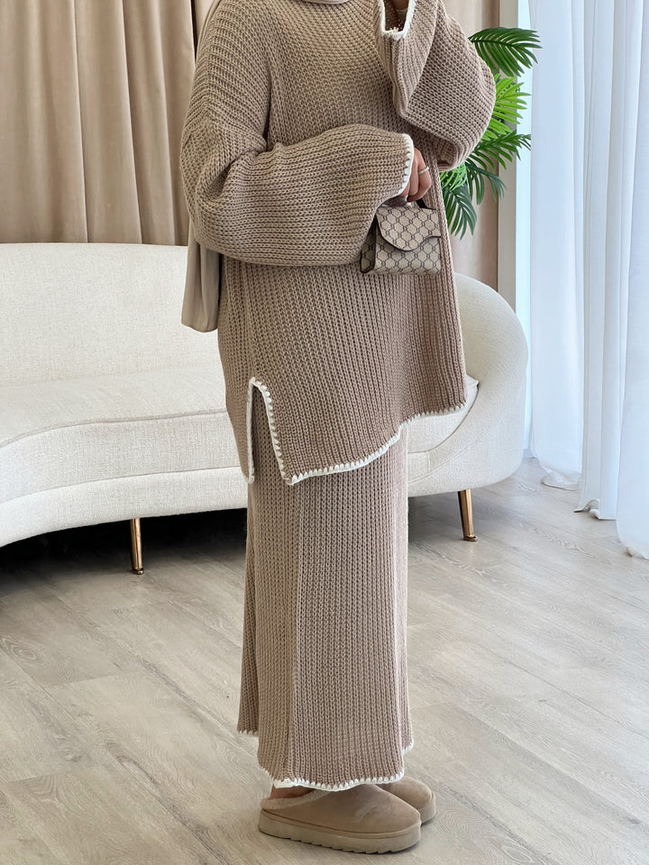 Pearl Strickset in Taupe