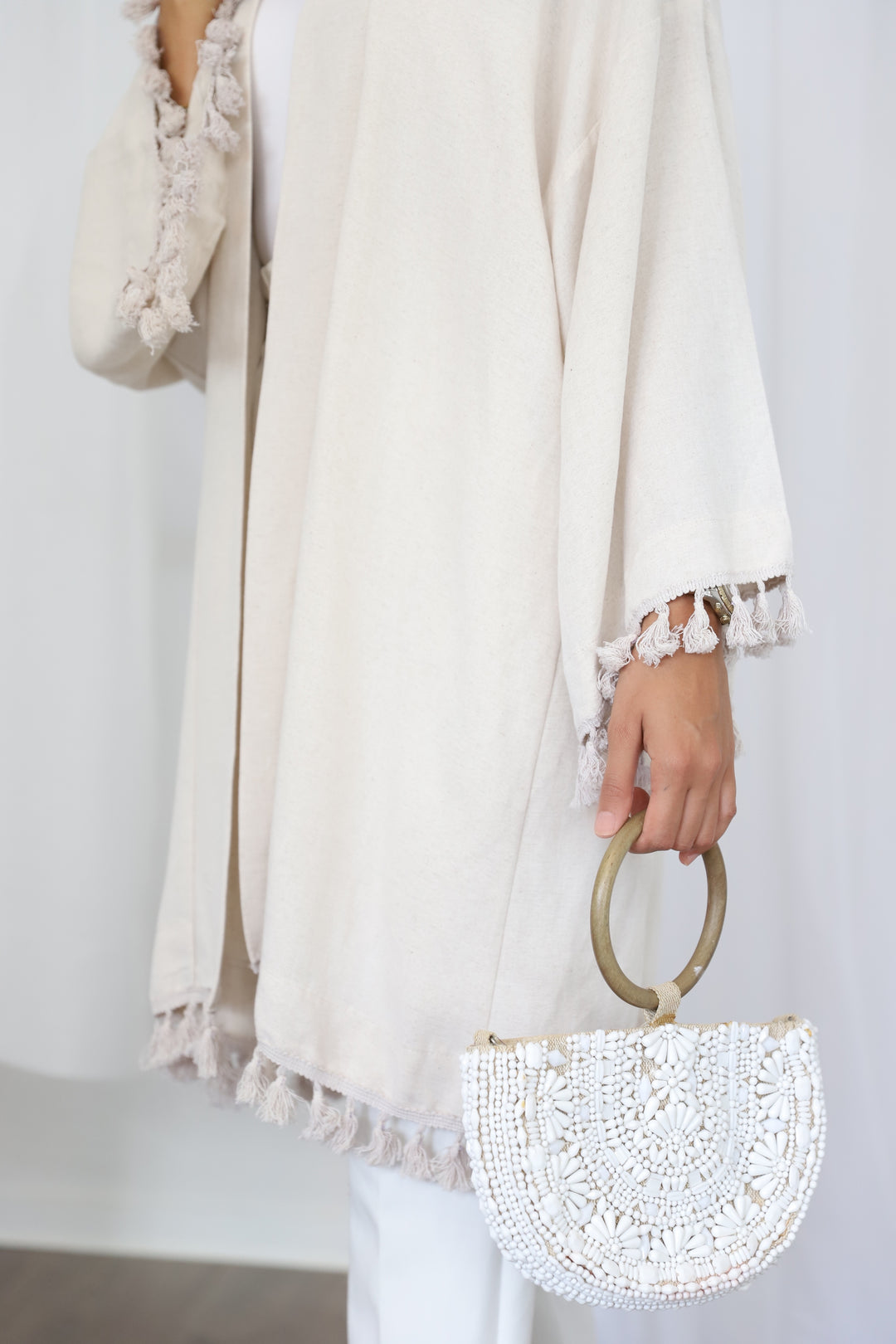 Molly PomPom Kimono in Beige