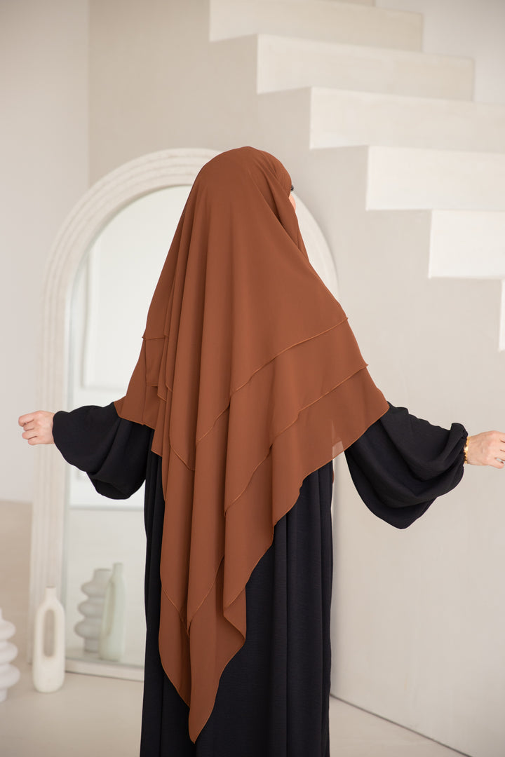 Floral Noor Khimar 3-Lagig in Braun