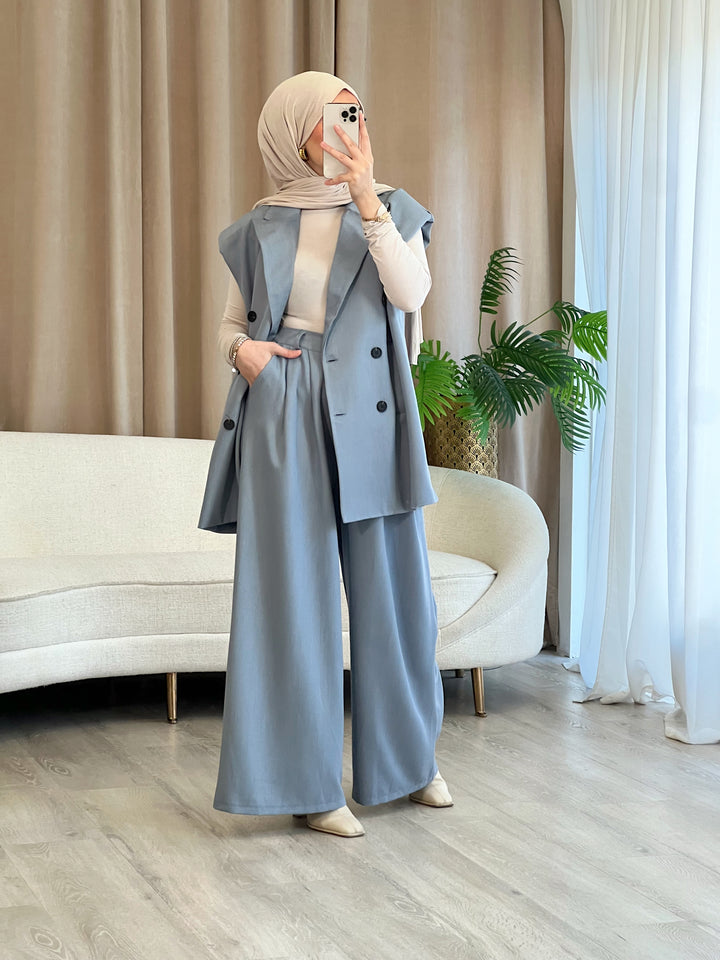 Palazzo Blazer Set in Blau