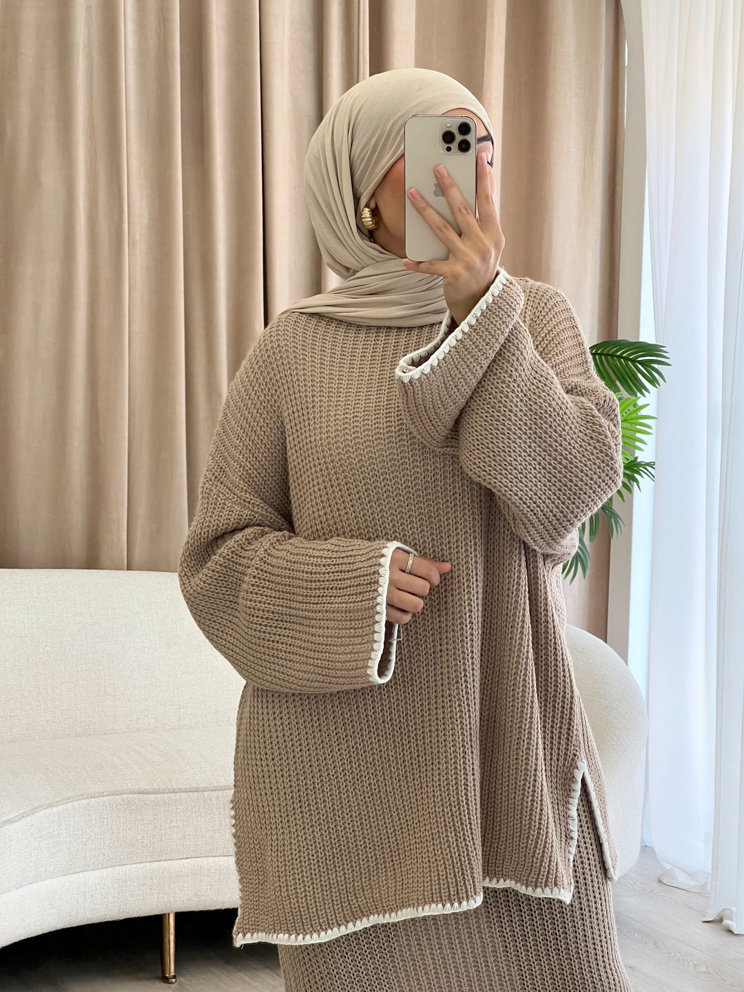 Pearl Strickset in Taupe