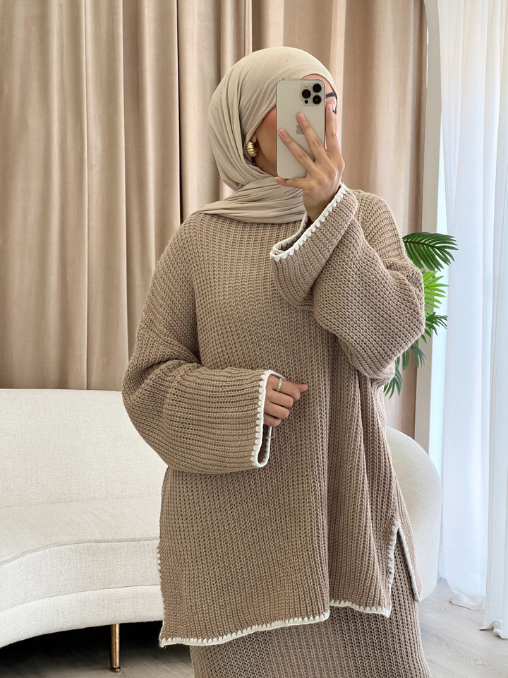 Pearl Strickset in Taupe