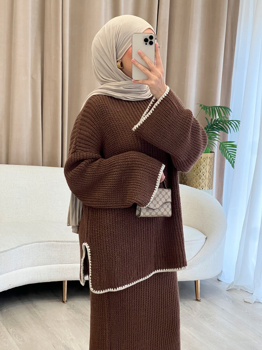 Pearl Strickset in Brown