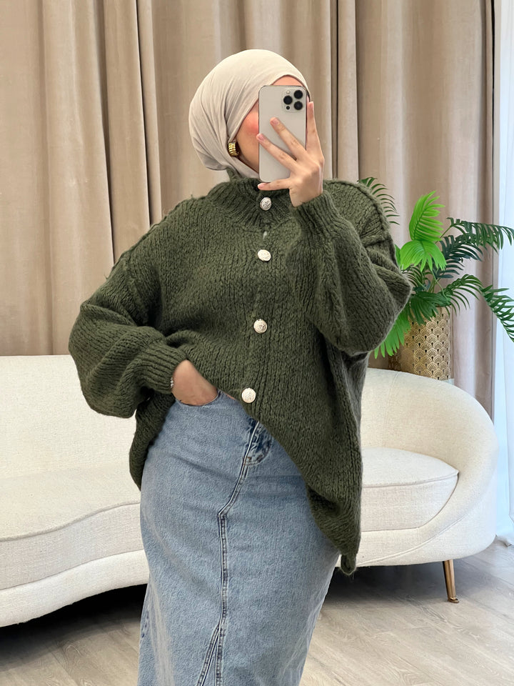 Lilly Oversized Cardigan in Dark Olive