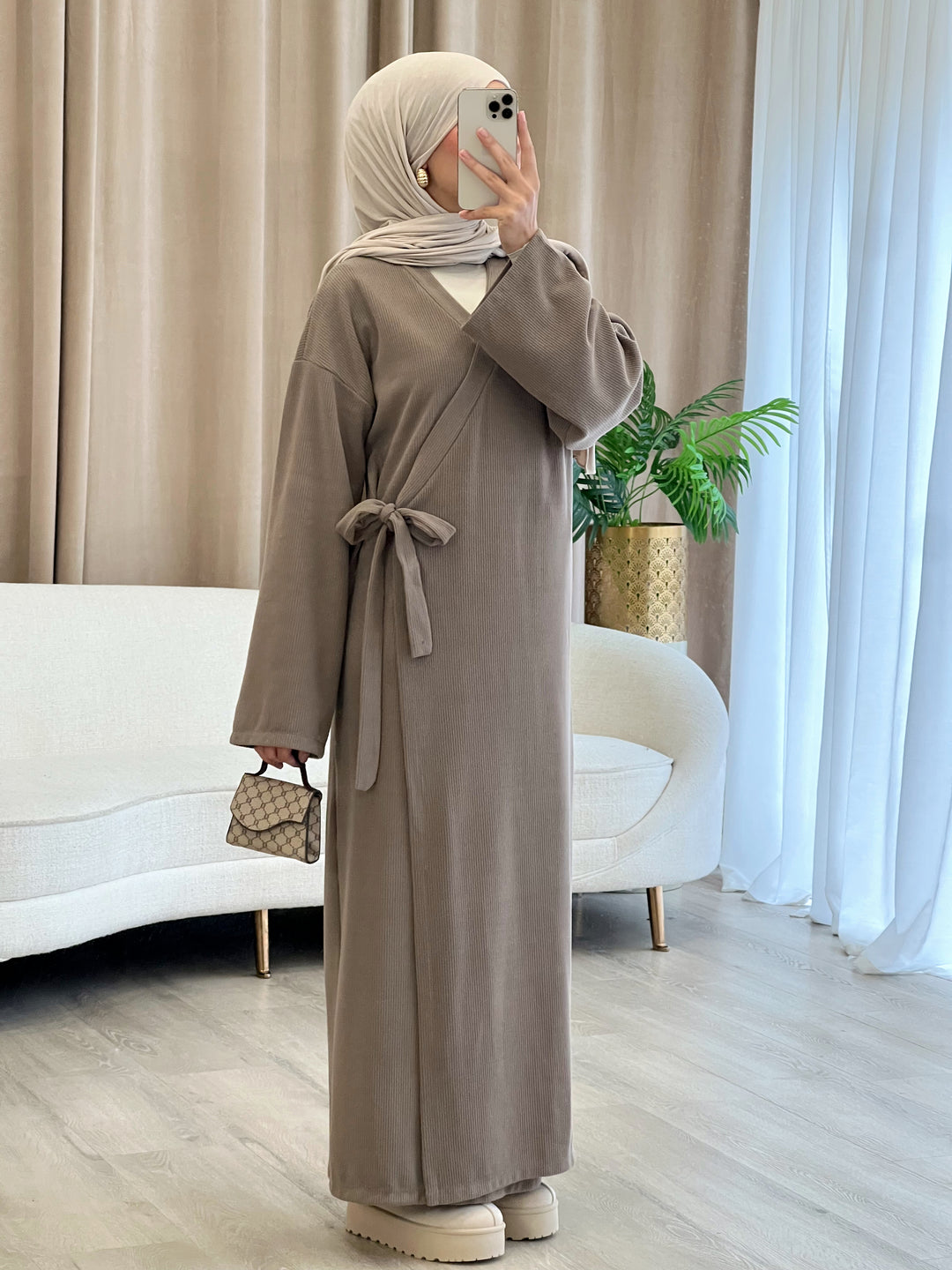 Luna Cord Kleid in Taupe