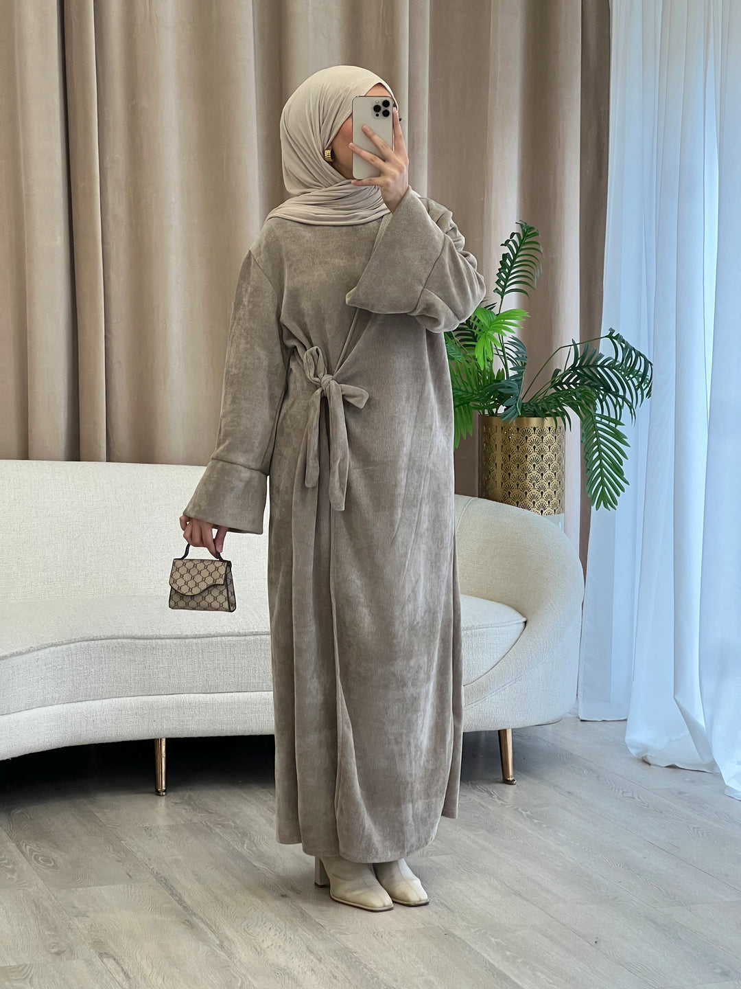 Rania Cord Abaya in Taupe