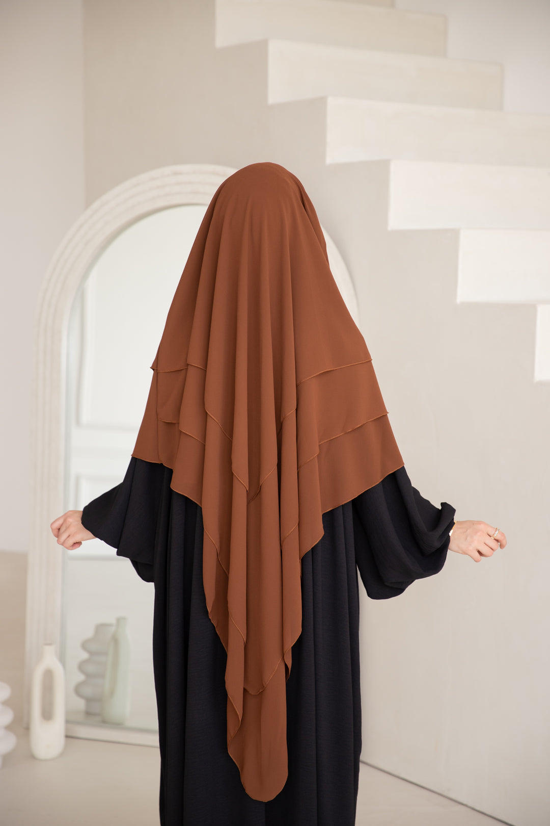 Floral Noor Khimar 3-Lagig in Braun