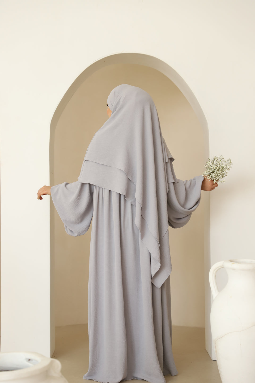 Naima Premium Khimar in Light Grey