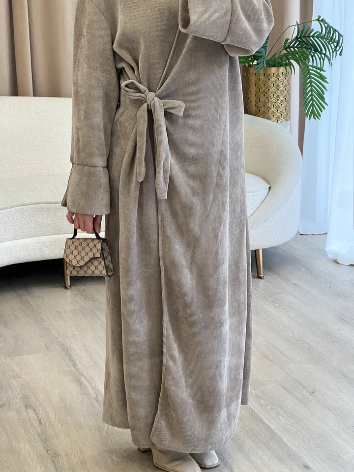 Rania Cord Abaya in Taupe