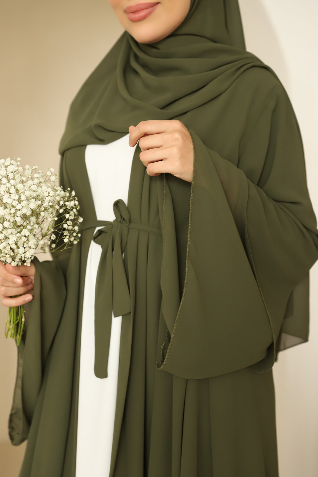 Yara Kimono Set mit Raffungen in Khaki