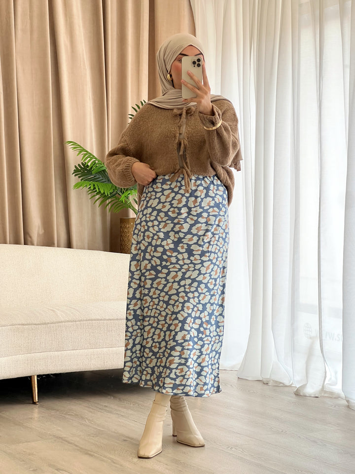 Lia Print Satin Rock in Blau
