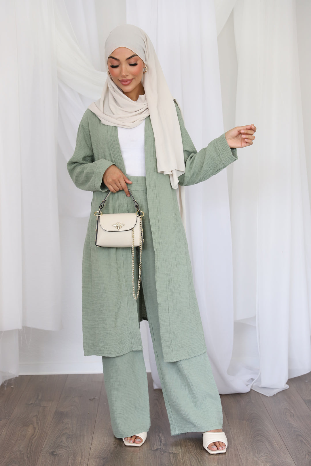 Luna Musselin Zweiteiler in Olive