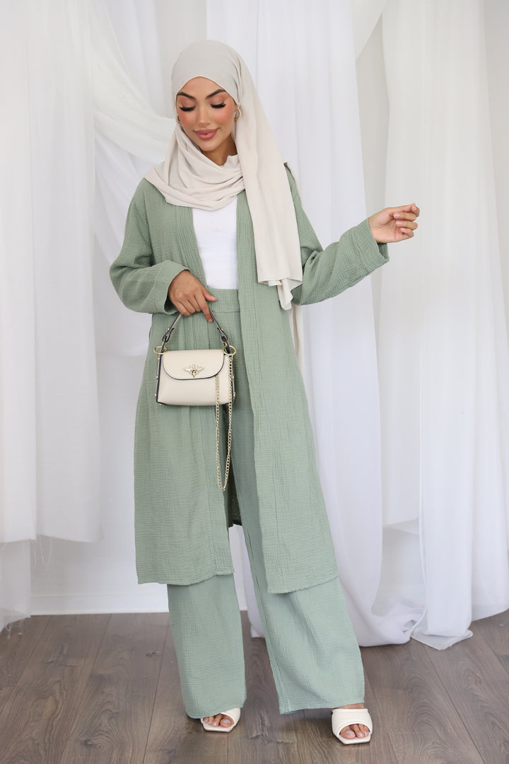 Luna Musselin Zweiteiler in Olive