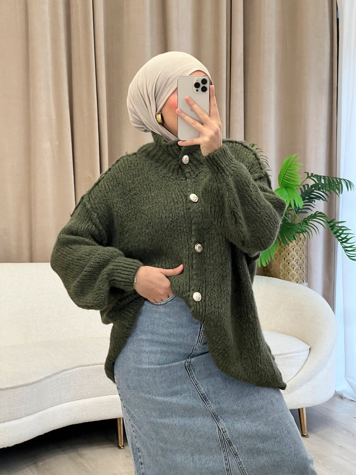 Lilly Oversized Cardigan in Dark Olive