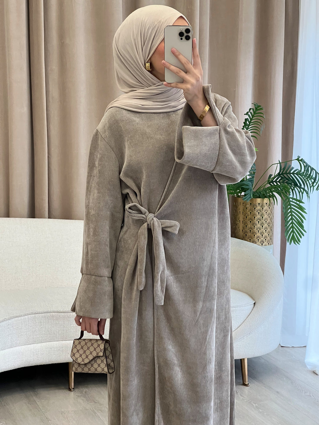 Rania Cord Abaya in Taupe