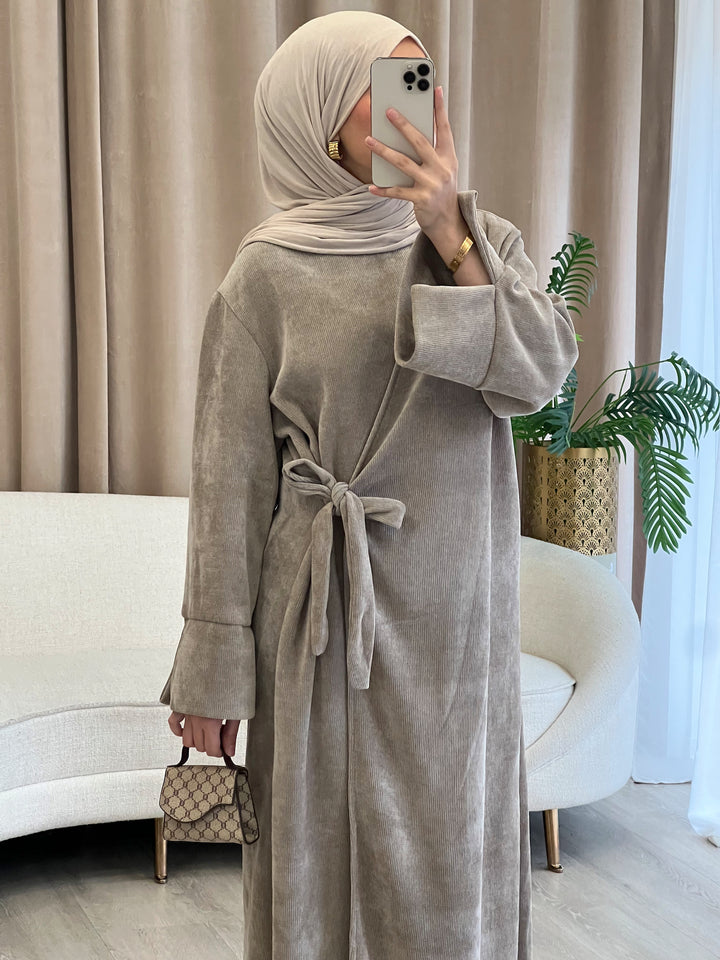 Rania Cord Abaya in Taupe