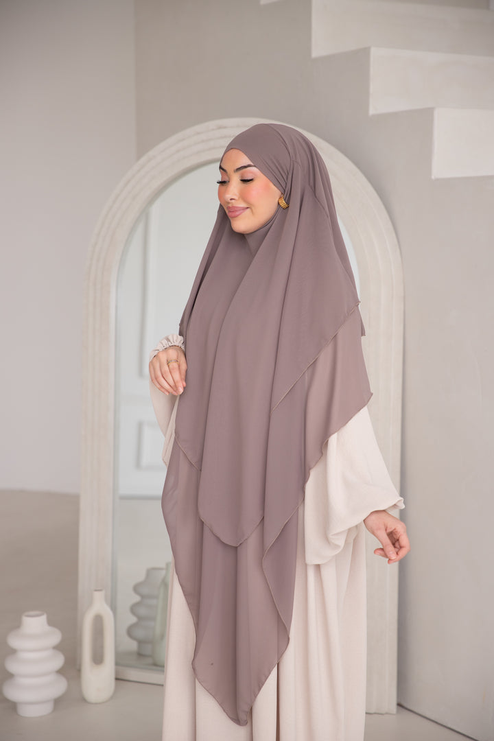 Floral Noor Khimar 3-Lagig in Taupe