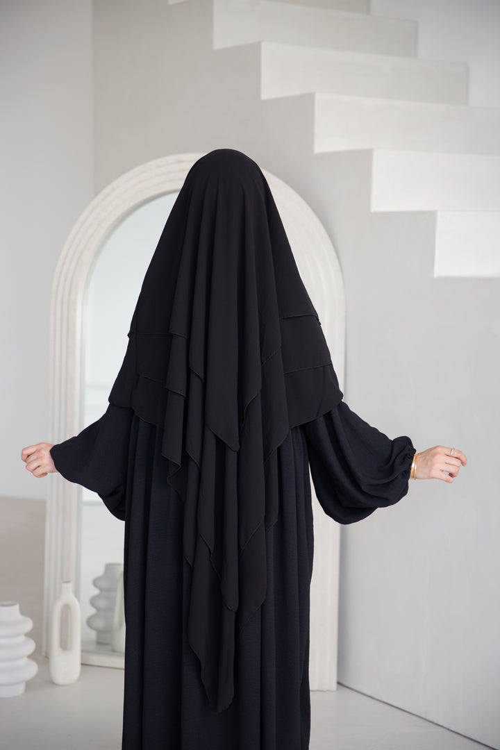 Floral Noor Khimar 3-Lagig in Schwarz