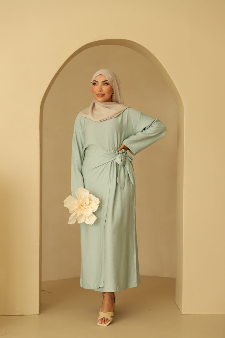 Lulu Leinen Set in Wickeloptik in Mint