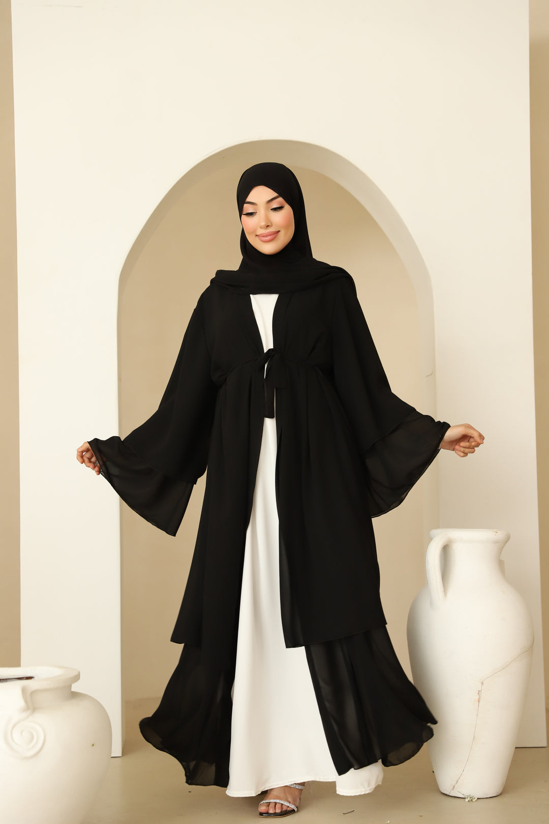 Yara Kimono Set mit Raffungen in Schwarz