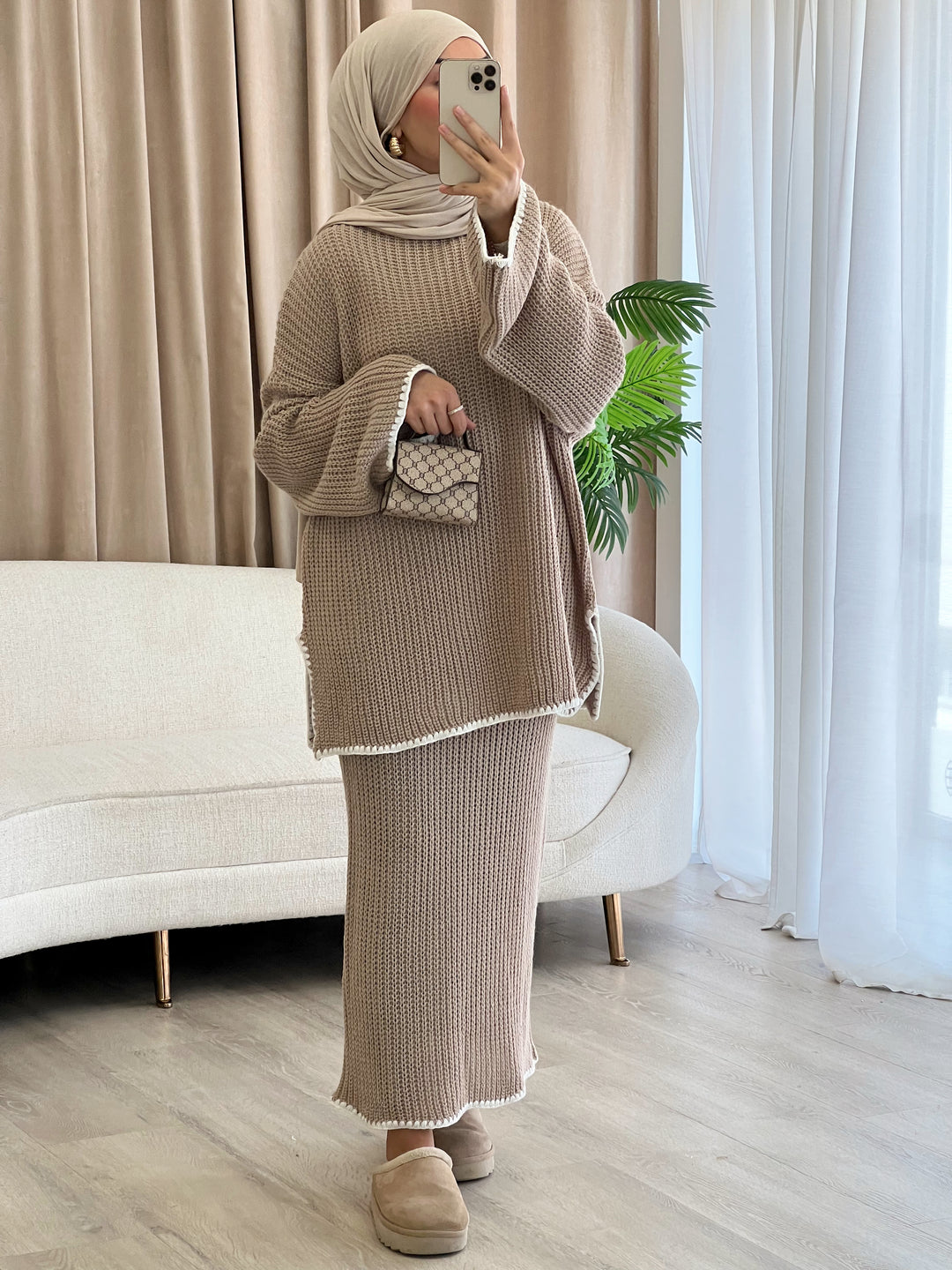 Pearl Strickset in Taupe