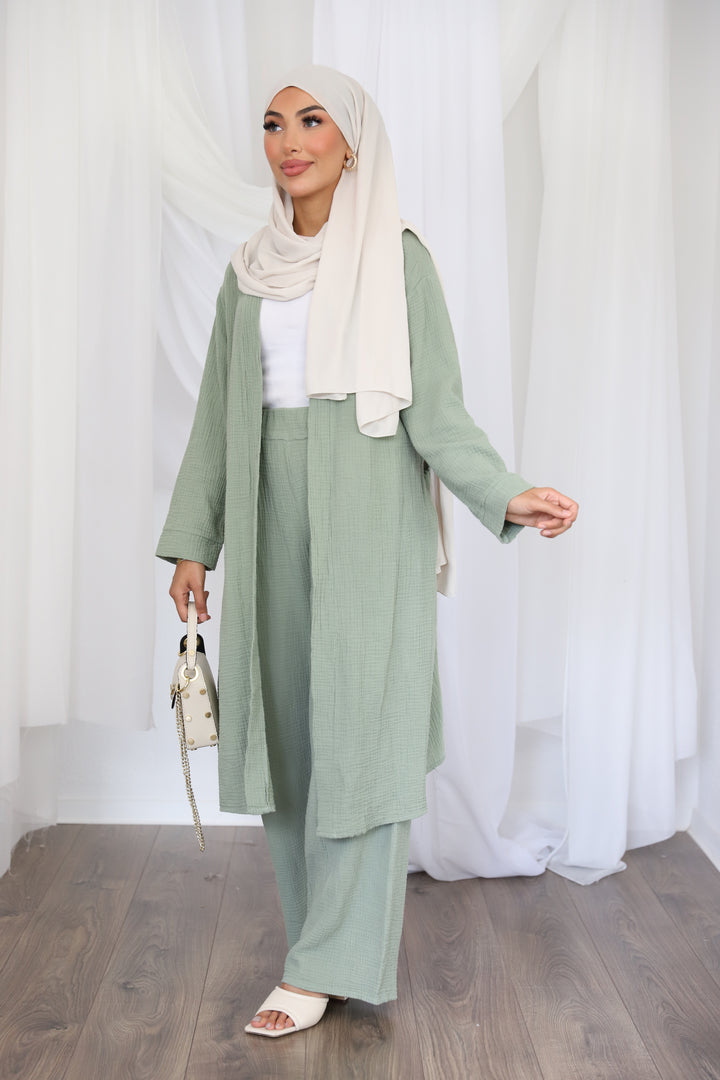 Luna Musselin Zweiteiler in Olive