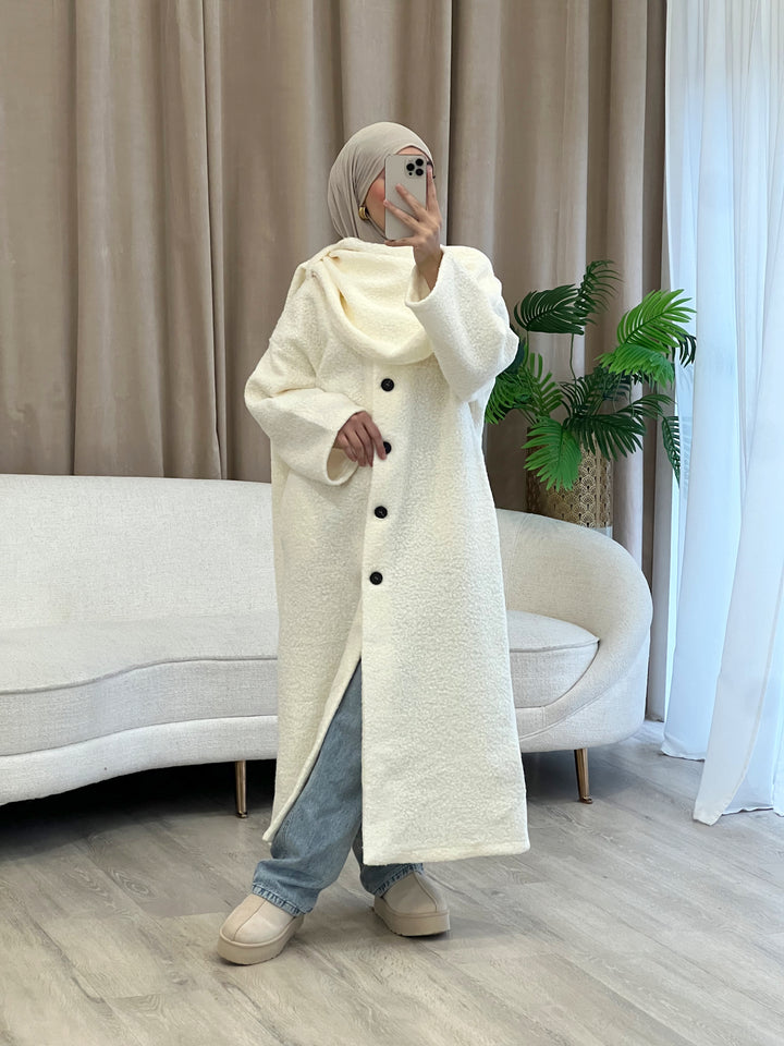 Bell Teddy Long Mantel mit integriertem Schal in Creme