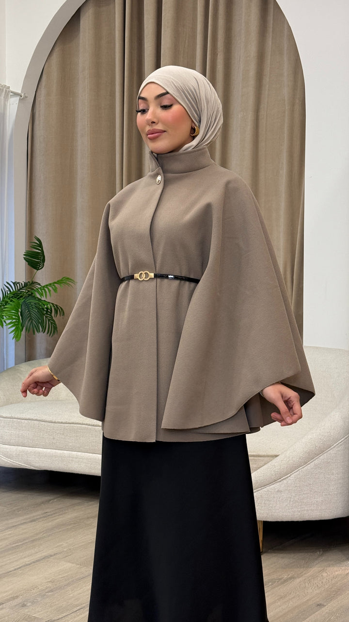 Kamila Cape mit Gürtel in Taupe