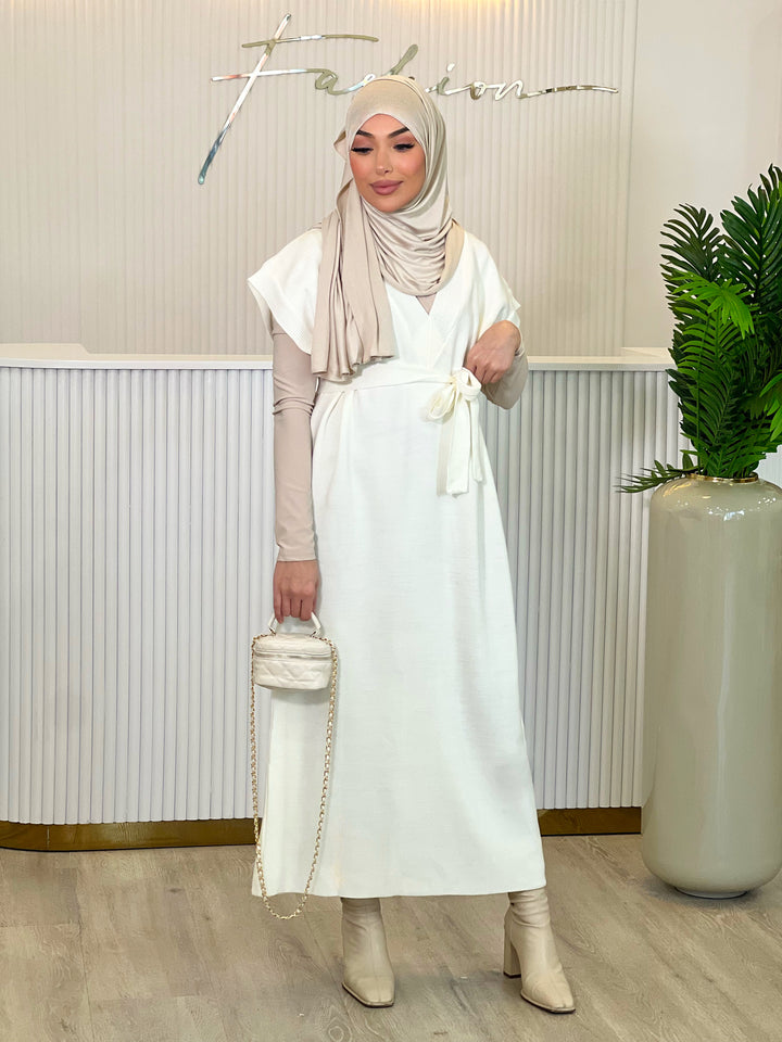 Nova V-Kragen Pulloverkleid in Beige