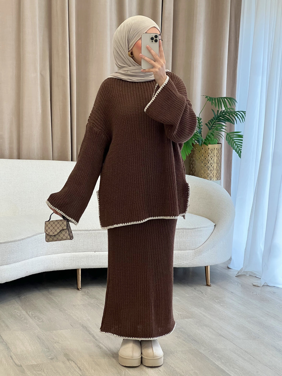 Pearl Strickset in Brown