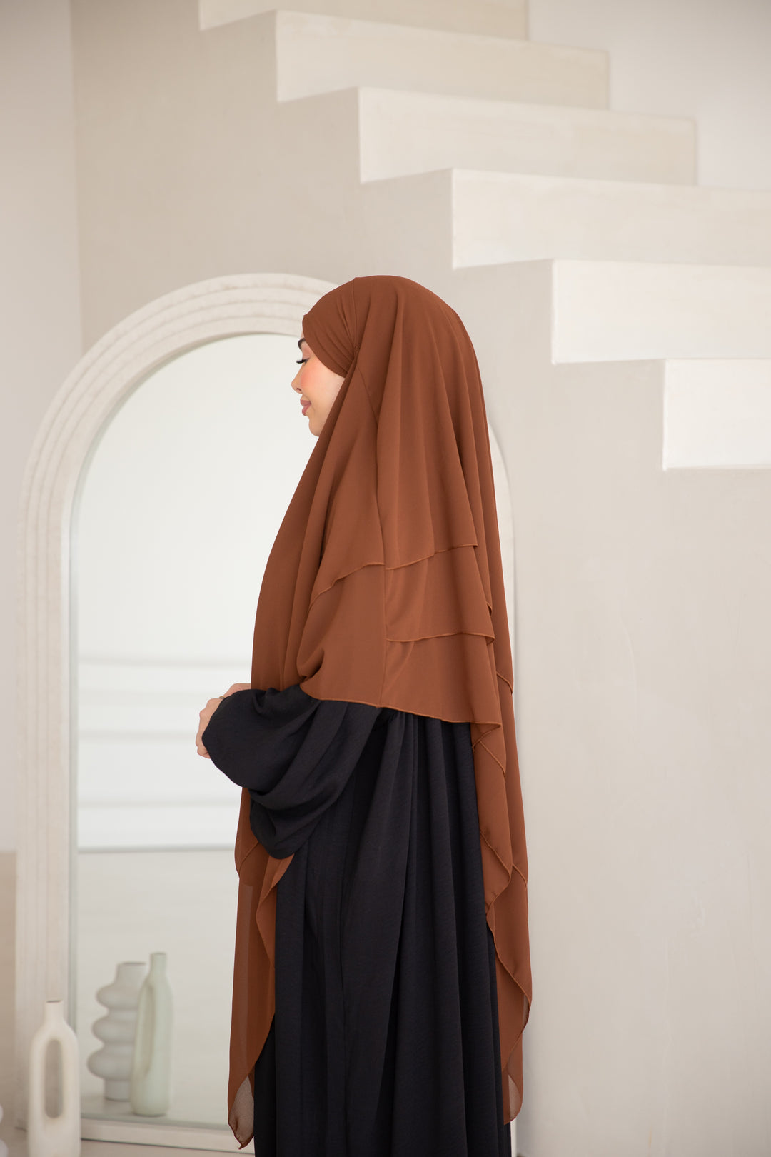 Floral Noor Khimar 3-Lagig in Braun