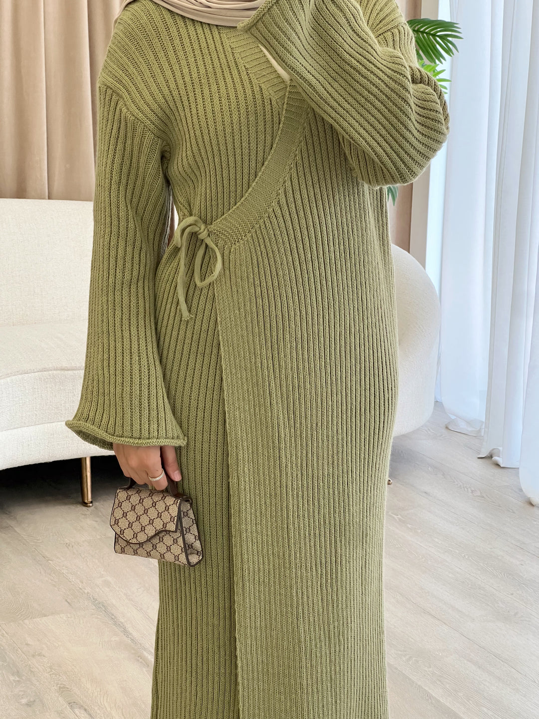 Belleza Strickkleid in Wickeloptik in Pistachio