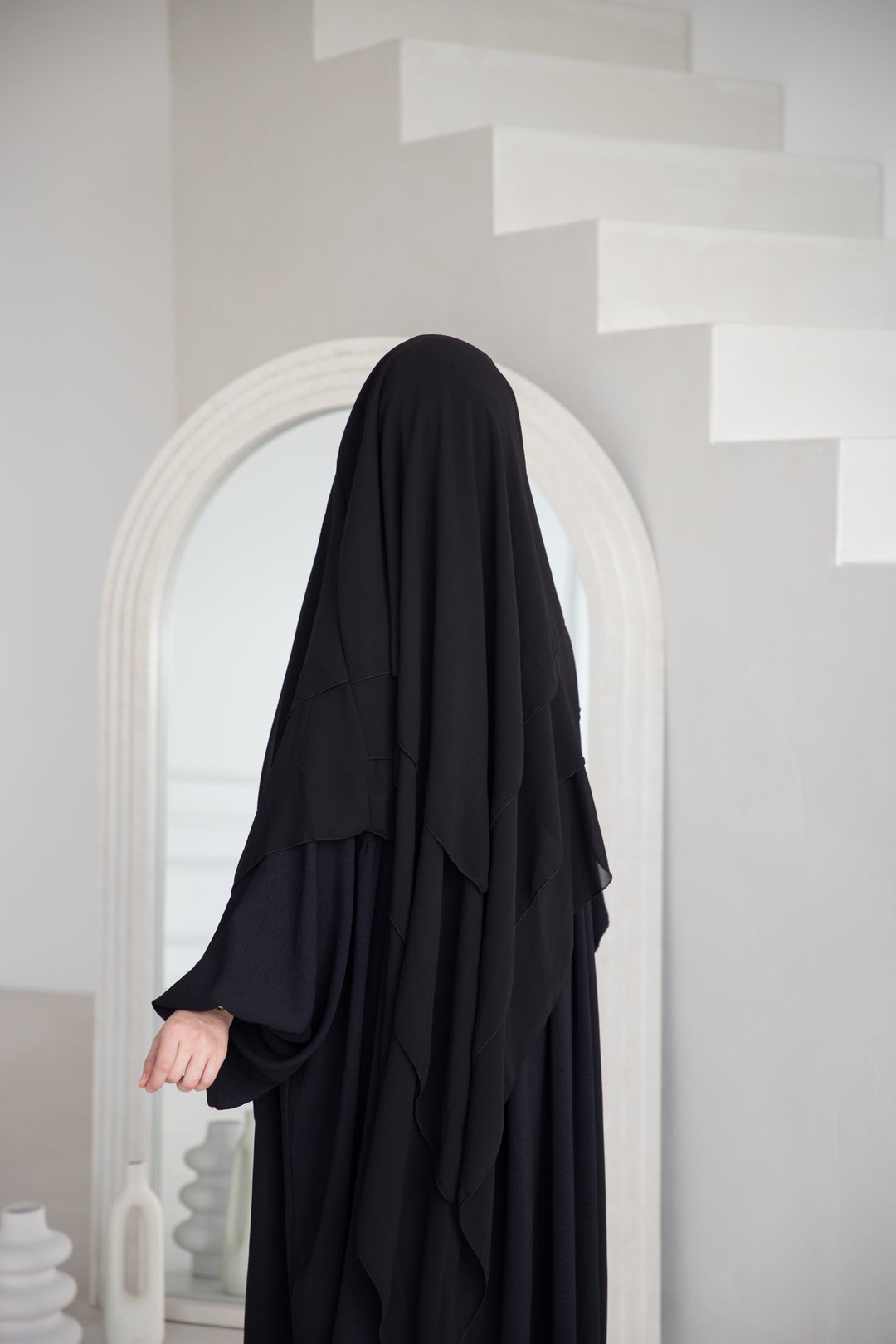 Floral Noor Khimar 3-Lagig in Schwarz