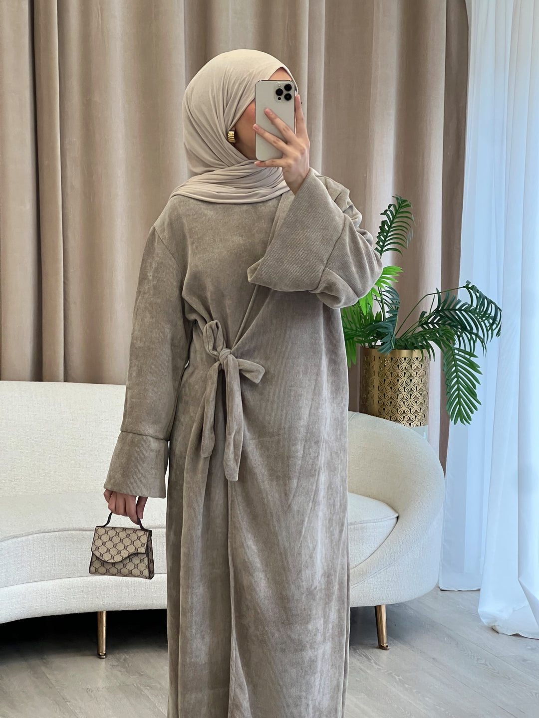 Rania Cord Abaya in Taupe