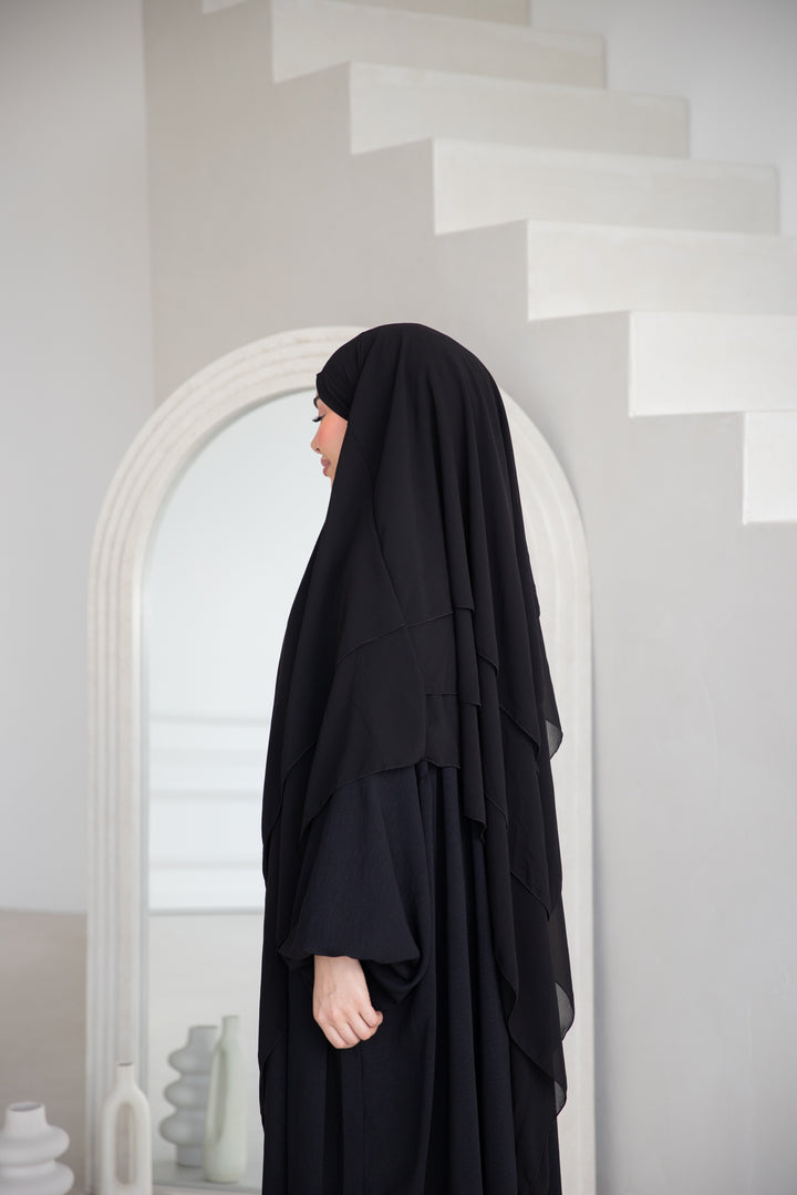 Floral Noor Khimar 3-Lagig in Schwarz